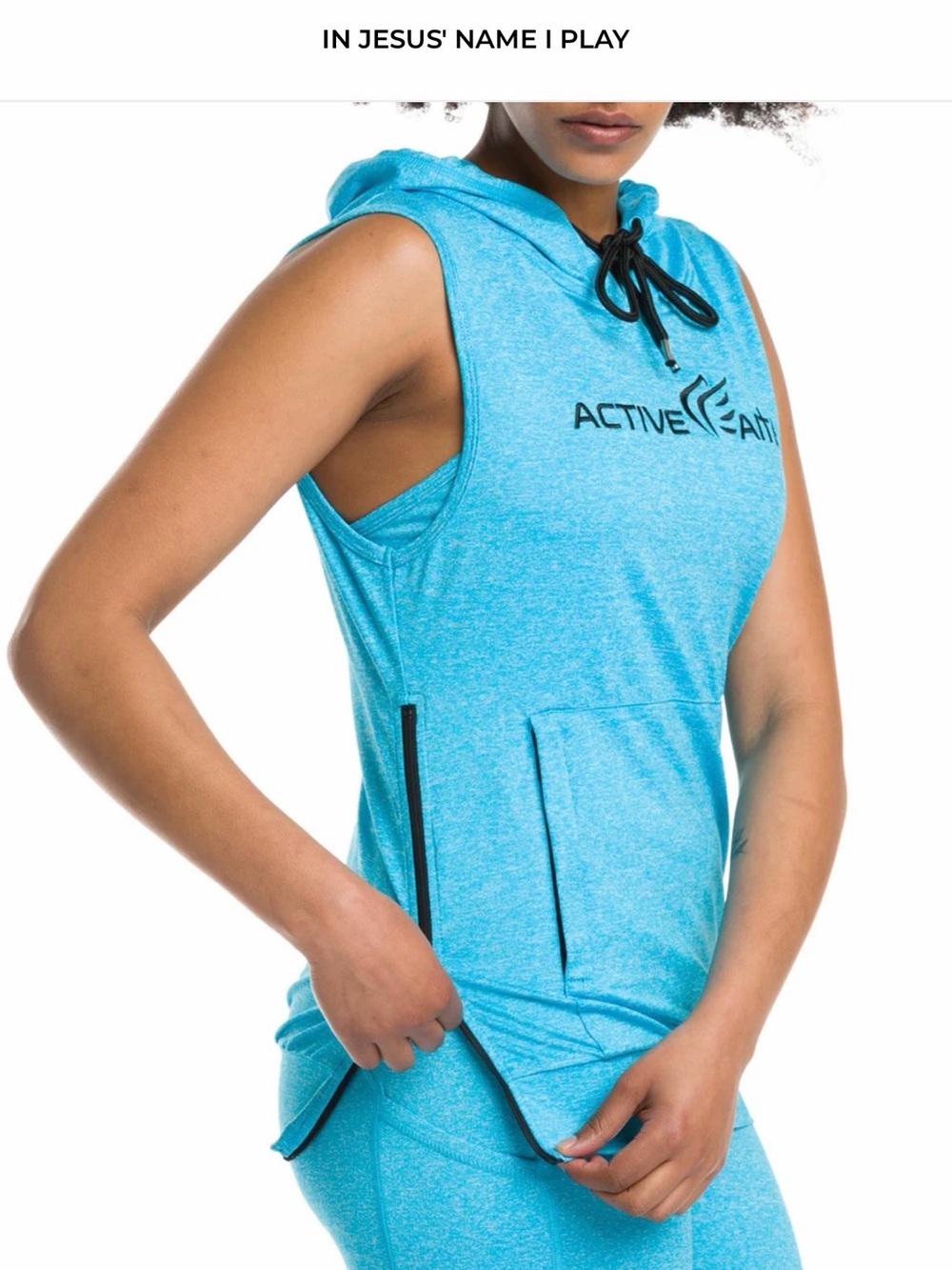 Women's Active Fath Sleeveless Hoodie Tank - Aqua Blue
